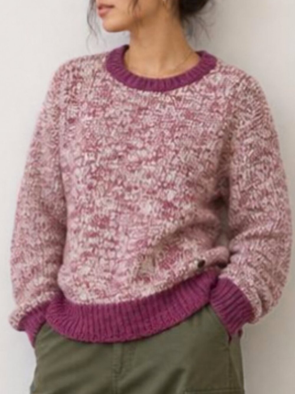 Raspberry White Wool KnitSweater L fits medium